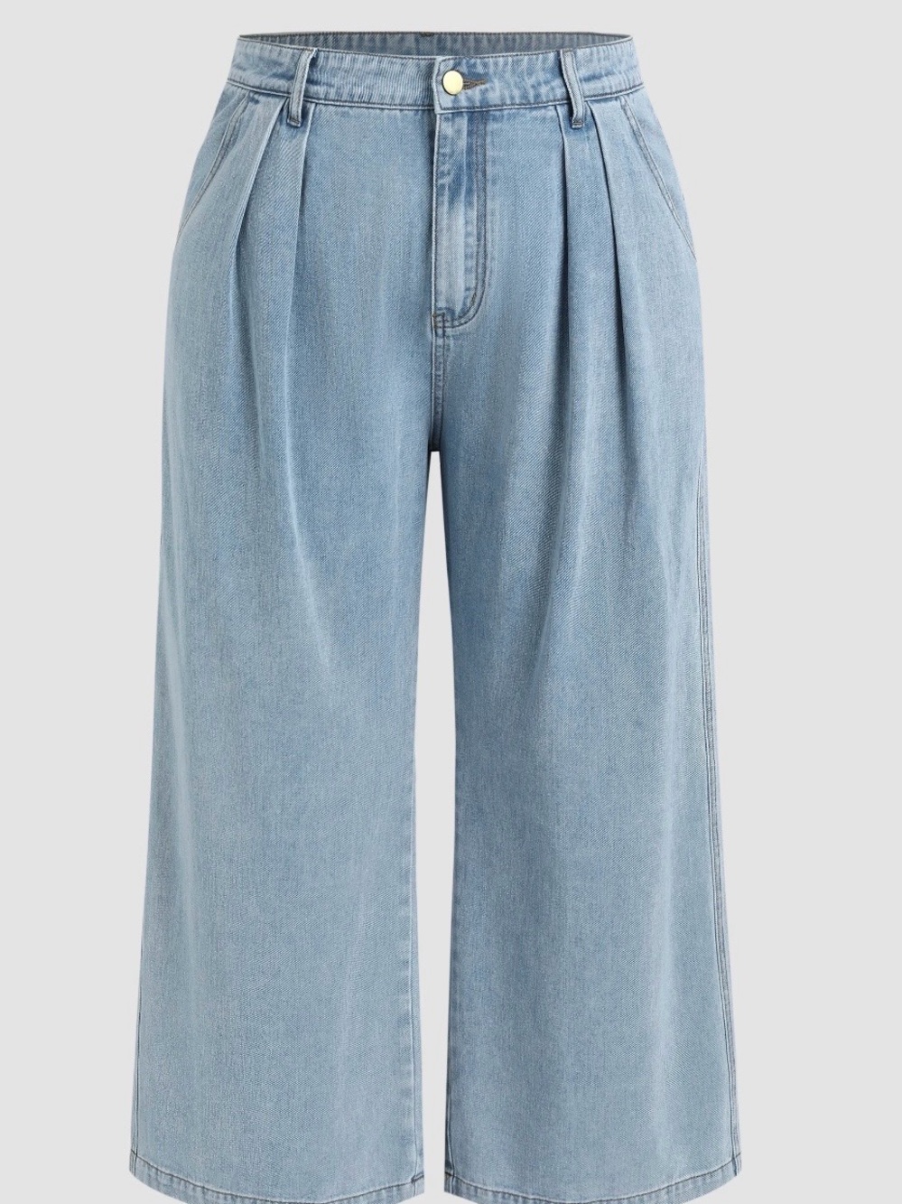 Cider Light Blue Wide-Leg Pleated Jeans